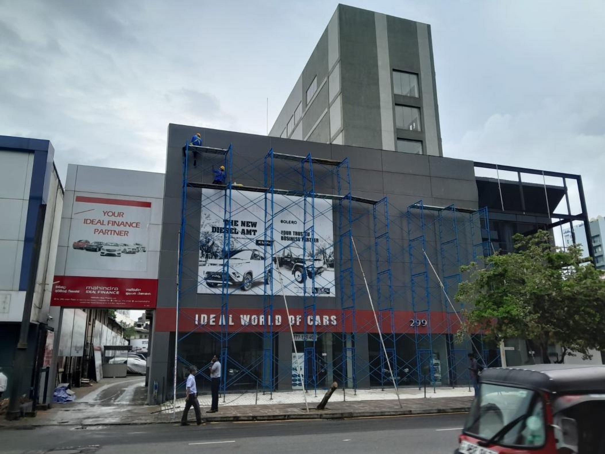 Scaffolding set up on a commercial building facade